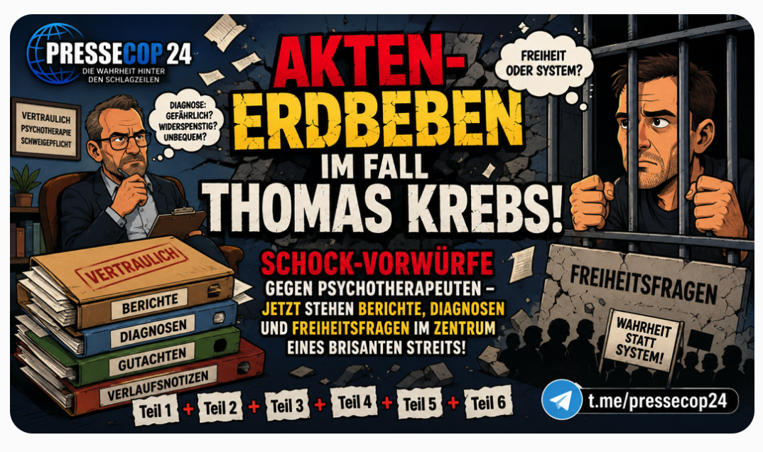 AKTEN-ERDBEBEN IM FALL THOMAS KREBS! SCHOCK-VORWÜRFE GEGEN PSYCHOTHERAPEUTEN – JETZT STEHEN BERICHTE, DIAGNOSEN UND FREIHEITSFRAGEN IM ZENTRUM EINES BRISANTEN STREITS! Teil 1 und 2 und 3 und 4 und 5 und 6!