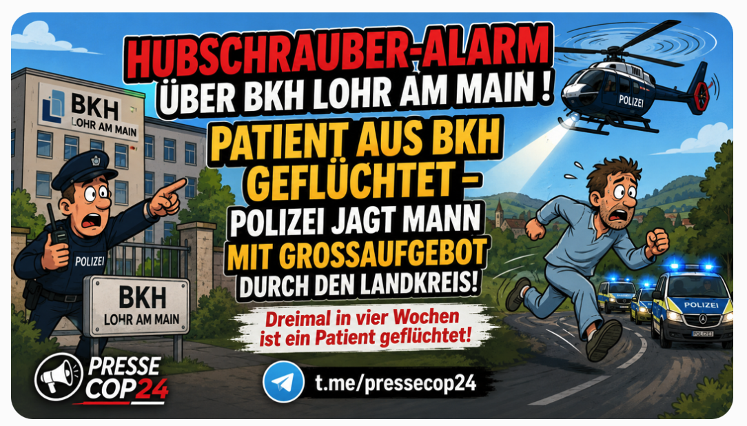 HUBSCHRAUBER-ALARM ÜBER BKH LOHR AM MAIN ! PATIENT AUS BKH GEFLÜCHTET – POLIZEI JAGT MANN MIT GROSSAUFGEBOT DURCH DEN LANDKREIS!