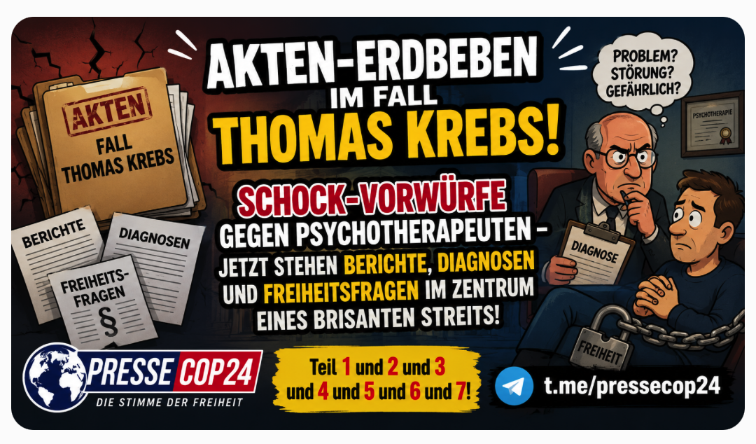 AKTEN-ERDBEBEN IM FALL THOMAS KREBS! SCHOCK-VORWÜRFE GEGEN PSYCHOTHERAPEUTEN – JETZT STEHEN BERICHTE, DIAGNOSEN UND FREIHEITSFRAGEN IM ZENTRUM EINES BRISANTEN STREITS! Teil 1 und 2 und 3 und 4 und 5 und 6 und 7!