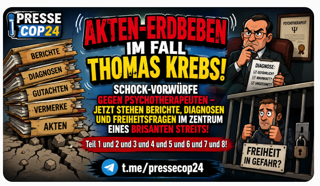 AKTEN-ERDBEBEN IM FALL THOMAS KREBS! SCHOCK-VORWÜRFE GEGEN PSYCHOTHERAPEUTEN – JETZT STEHEN BERICHTE, DIAGNOSEN UND FREIHEITSFRAGEN IM ZENTRUM EINES BRISANTEN STREITS! Teil 1 und 2 und 3 und 4 und 5 und 6 und 7 und 8!
