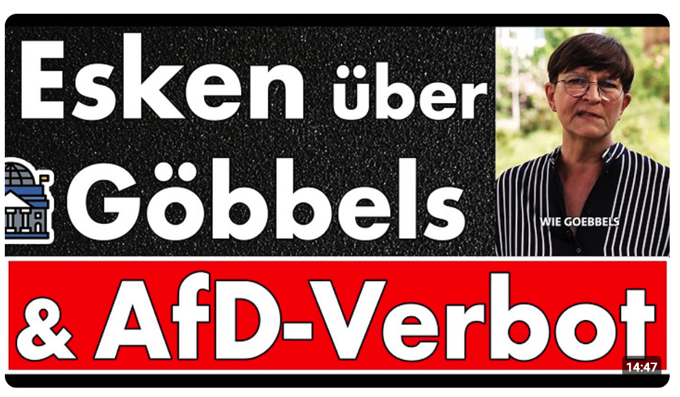 Jetzt kommt das AfD-Verbot wieder auf den Tisch! Saskia Esken mit Goebbels-Vergleich & Verbotswahn!