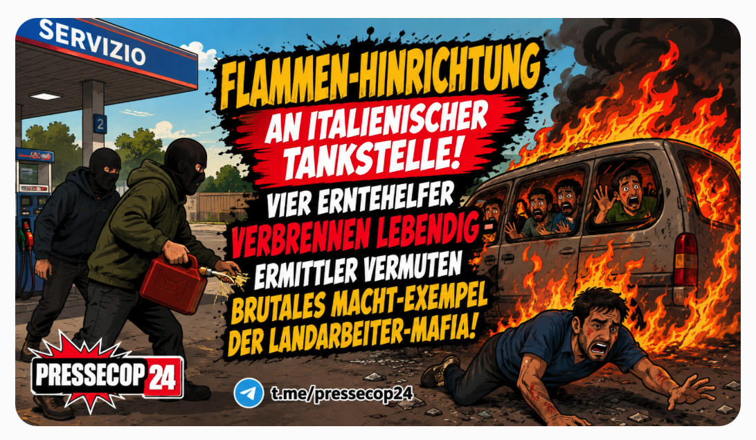 FLAMMEN-HINRICHTUNG AN ITALIENISCHER TANKSTELLE! VIER ERNTEHELFER VERBRENNEN LEBENDIG – ERMITTLER VERMUTEN BRUTALES MACHT-EXEMPEL DER LANDARBEITER-MAFIA!