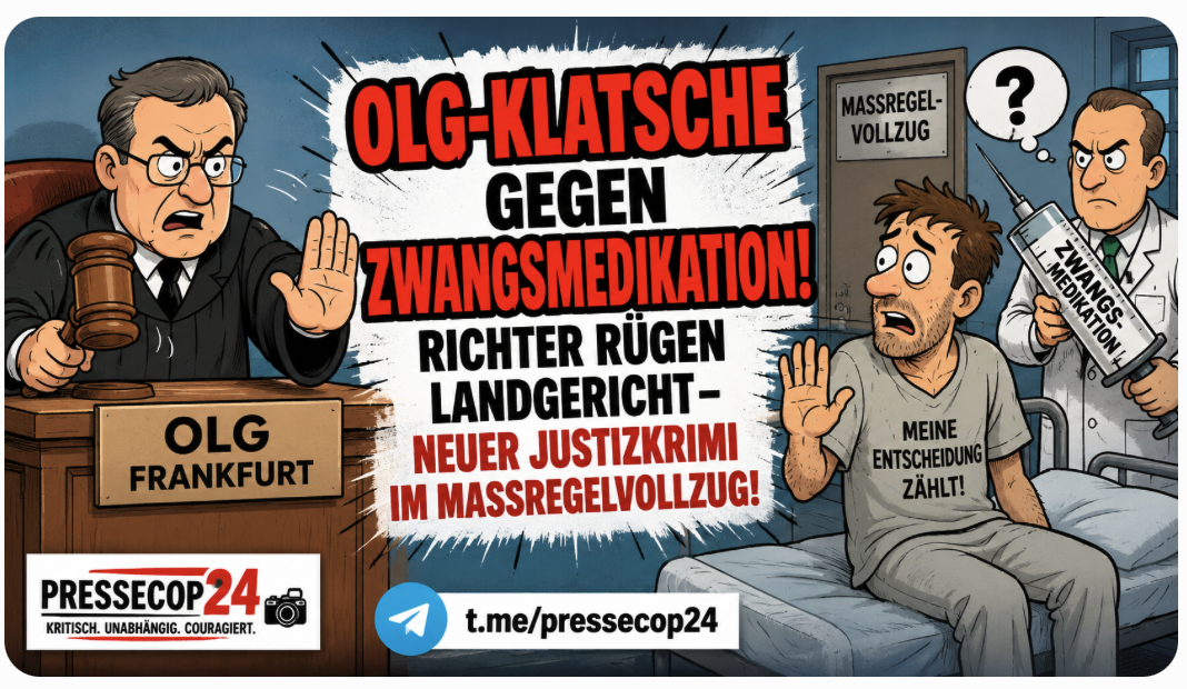 OLG-KLATSCHE GEGEN ZWANGSMEDIKATION! RICHTER RÜGEN LANDGERICHT – NEUER JUSTIZKRIMI IM MASSREGELVOLLZUG!