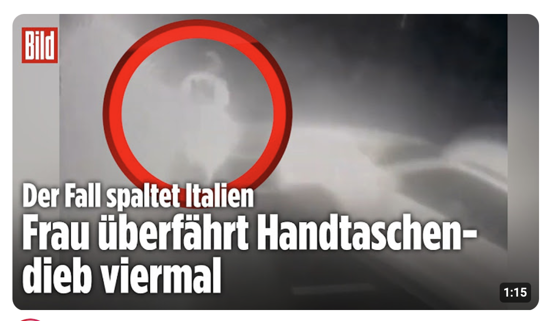 ITALIEN: Frau überfährt Handtaschendieb viermal – Gericht verurteilt sie zu 18 Jahren Haft