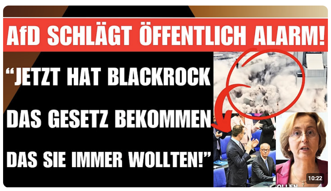 „DAS SCHLIMMSTE STEHT UNS ERST BEVOR!“  AfD VERÖFFENTLICHT WARN-VIDEO ZU NEUEM BLACKROCK-GESETZ!