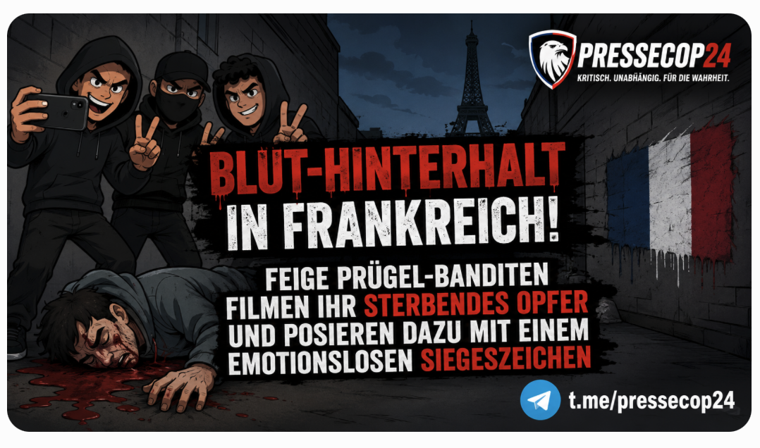 BLUT-HINTERHALT IN FRANKREICH! FEIGE PRÜGEL-BANDITEN FILMEN IHR STERBENDES OPFER UND POSIEREN DAZU MIT EINEM EMOTIONSLOSEN SIEGESZEICHEN