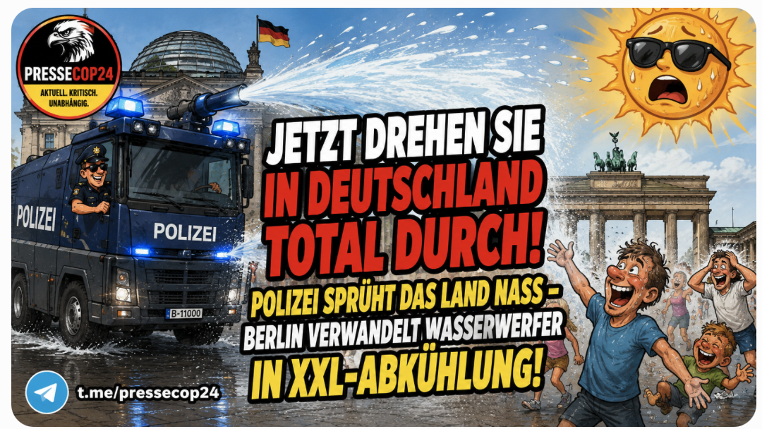 JETZT DREHEN SIE IN DEUTSCHLAND  TOTAL DURCH! POLIZEI SPRÜHT DAS LAND NASS – BERLIN VERWANDELT WASSERWERFER IN XXL-ABKÜHLUNG!