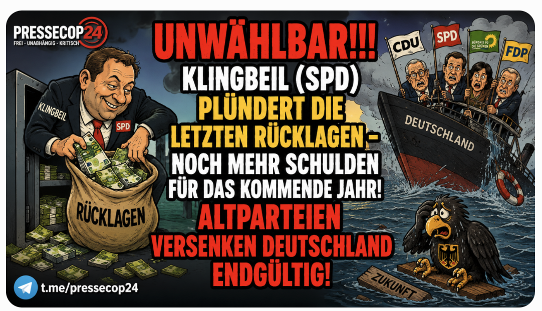 UNWÄHLBAR!!! Klingbeil (SPD) plündert die letzten Rücklagen – Noch mehr Schulden für das kommende Jahr! Altparteien versenken Deutschland endgültig!