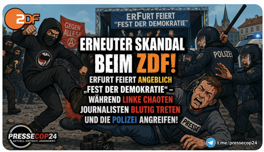 Erneuter Skandal beim ZDF! Erfurt feiert angeblich „Fest der Demokratie“ – während linke Chaoten Journalisten blutig treten und die Polizei angreifen!