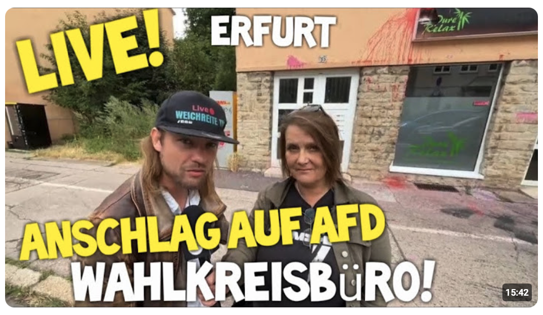LIVE ! Anschlag :  Erfurt auf Wahlkreisbüro AfD Schlösser& Erfurth !  ANTIFA dreht in Thüringen durch!