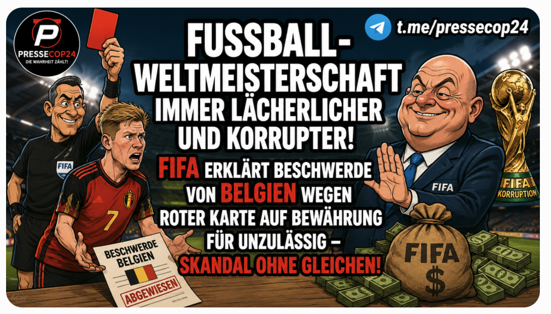 FUSSBALL-WELTMEISTERSCHAFT IMMER LÄCHERLICHER UND KORRUPTER! FIFA ERKLÄRT BESCHWERDE VON BELGIEN WEGEN ROTER KARTE AUF BEWÄHRUNG FÜR UNZULÄSSIG – SKANDAL OHNE GLEICHEN!