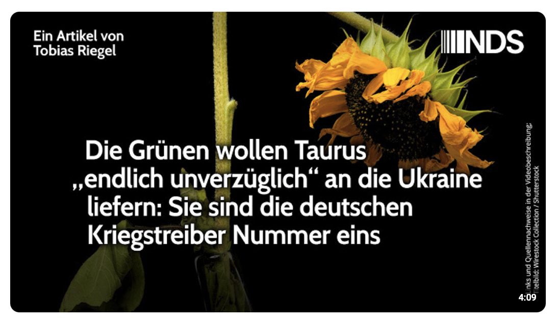 Die Grünen wollen Taurus „endlich unverzüglich“ liefern: Sie sind die Kriegstreiber Nummer eins. NDS