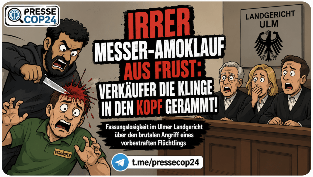 IRRER MESSER-AMOKLAUF AUS FRUST: VERKÄUFER DIE KLINGE IN DEN KOPF GERAMMT!