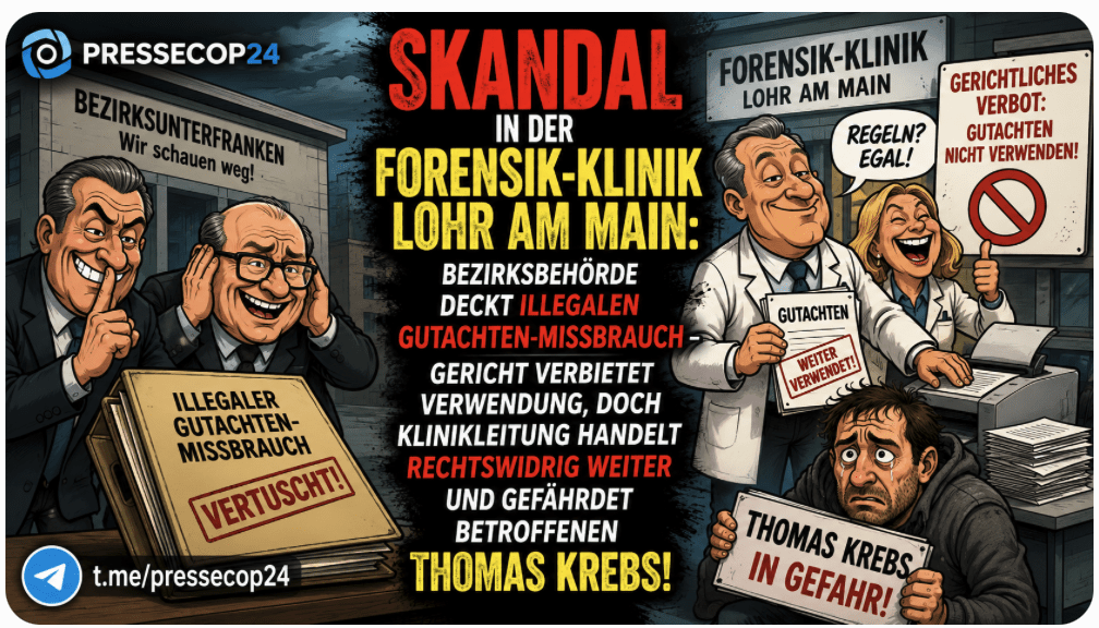 Skandal in der Forensik-Klinik Lohr am Main: Bezirksbehörde deckt illegalen Gutachten-Missbrauch – Gericht verbietet Verwendung, doch Klinikleitung handelt rechtswidrig weiter und gefährdet Betroffenen Thomas Krebs! 