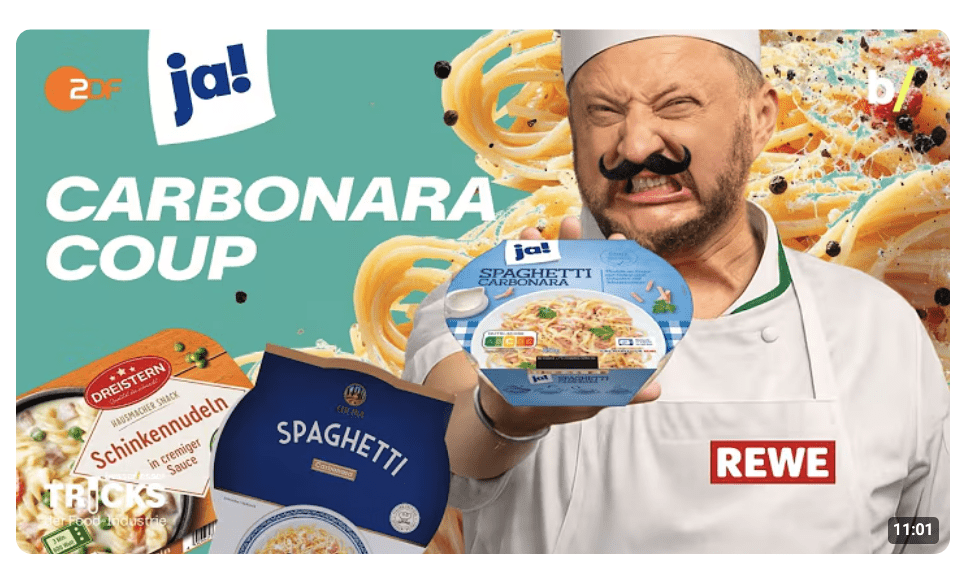 Pasta Pfusch: Sebastian Lege mischt die Industrie-Carbonara von REWE auf