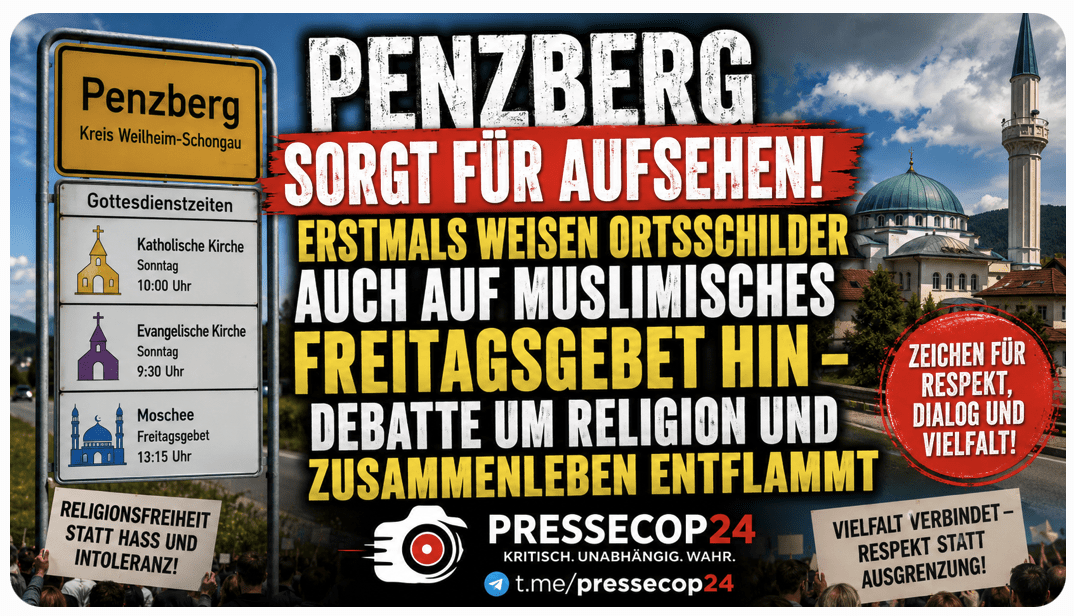 PENZBERG SORGT FÜR AUFSEHEN! ERSTMALS WEISEN ORTSSCHILDER AUCH AUF MUSLIMISCHES FREITAGSGEBET HIN – DEBATTE UM RELIGION UND ZUSAMMENLEBEN ENTFLAMMT