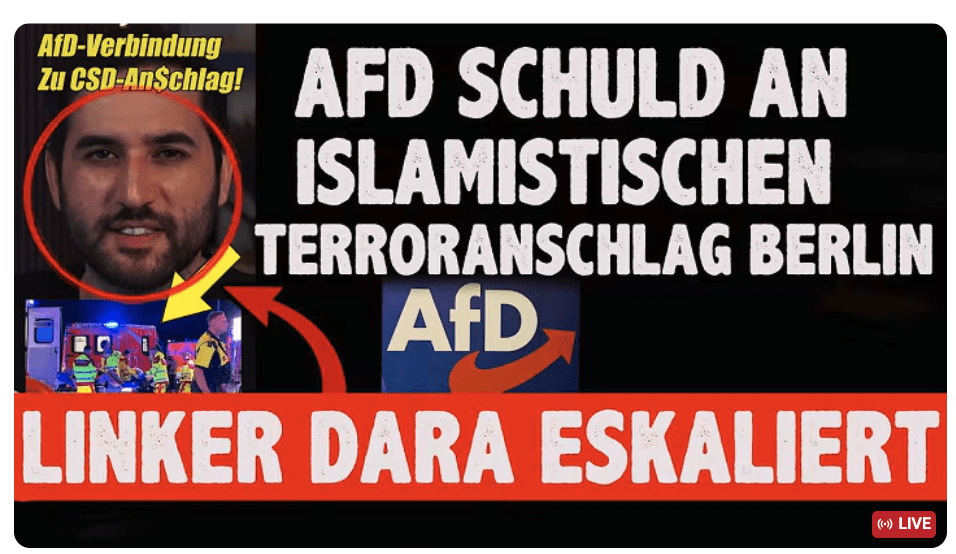Linker DARA AfD schuld an Terroranschlag auf CSD Berlin! Ekelhafte AUSSAGEN