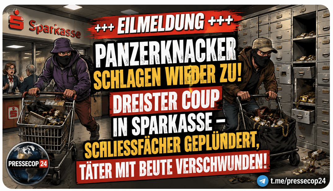 +++ EILMELDUNG +++ PANZERKNACKER SCHLAGEN WIEDER ZU! DREISTER COUP IN SPARKASSE – SCHLIESSFÄCHER GEPLÜNDERT, TÄTER MIT BEUTE VERSCHWUNDEN!