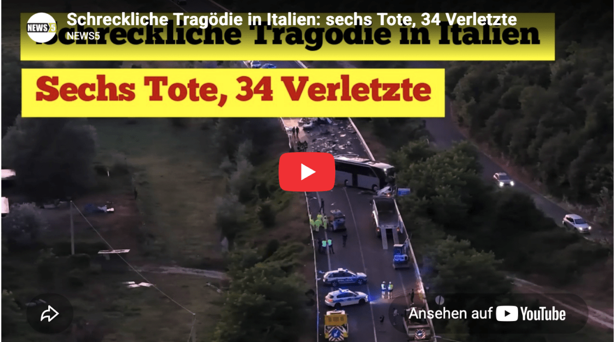 Schreckliche Tragödie in Italien: sechs Tote, 34 Verletzte