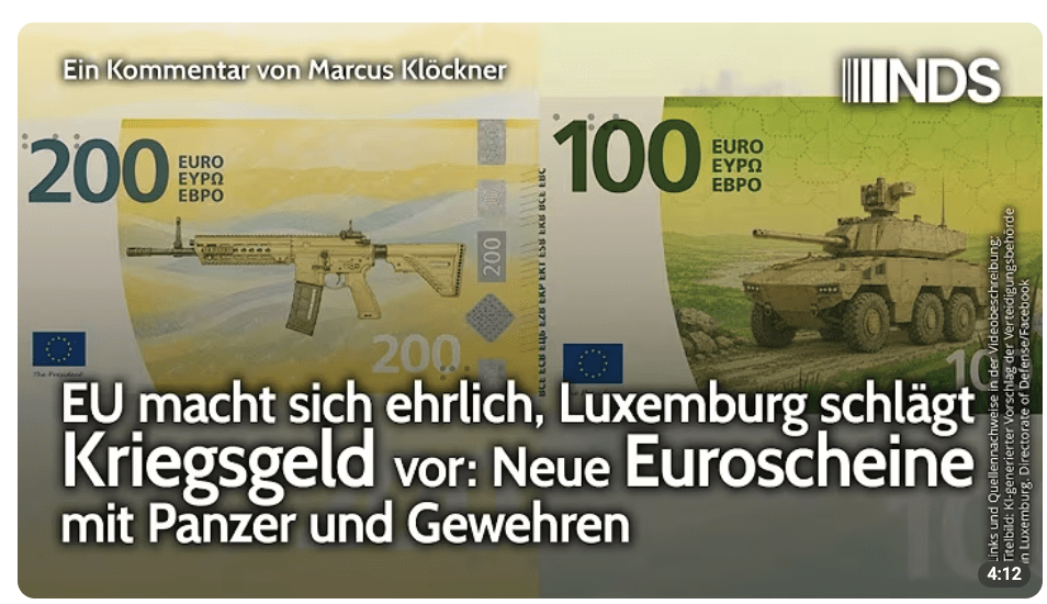 EU macht sich ehrlich, Luxemburg schlägt Kriegsgeld vor: Neue Euroscheine mit Panzer und Gewehren