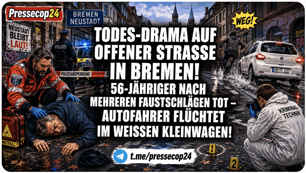 TODES-DRAMA AUF OFFENER STRASSE IN BREMEN! 56-JÄHRIGER NACH MEHREREN FAUSTSCHLÄGEN TOT – AUTOFahrer FLÜCHTET IM WEISSEN KLEINWAGEN!