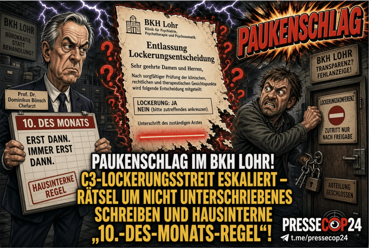 PAUKENSCHLAG IM BKH LOHR! C3-LOCKERUNGSSTREIT ESKALIERT – RÄTSEL UM NICHT UNTERSCHRIEBENES SCHREIBEN UND HAUSINTERNE „10.-DES-MONATS-REGEL“!
