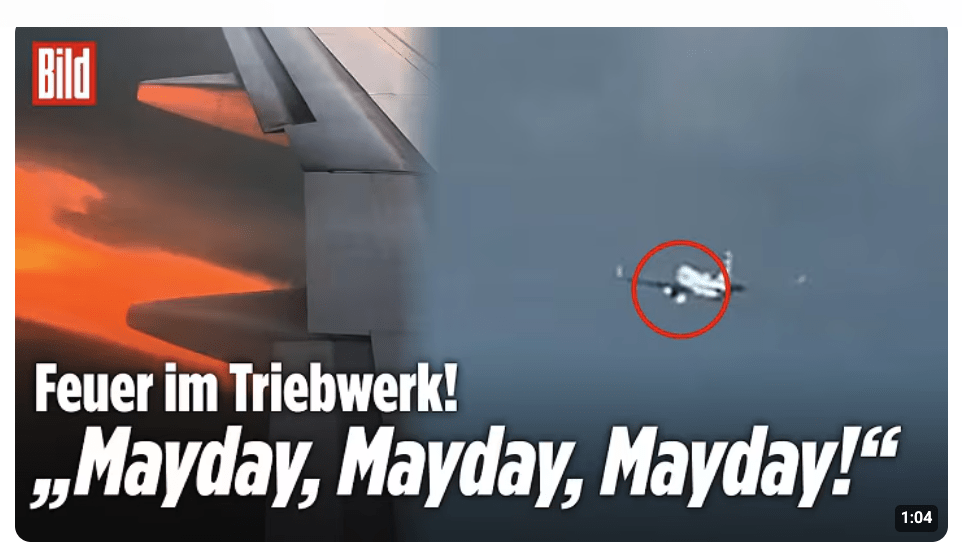 HORROR ÜBER DEN WOLKEN: Flammen schlagen plötzlich aus dem Flugzeug-Triebwerk
