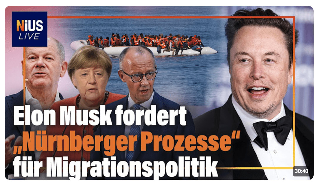 Elon Musk fordert „Nürnberger Prozesse“ für Migrationspolitik | NIUS Live