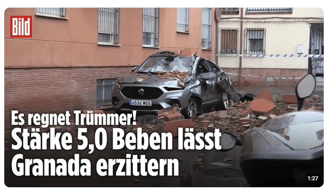 Erdbeben erschüttern Spanien: Touristen warten mit Koffern auf der Straße