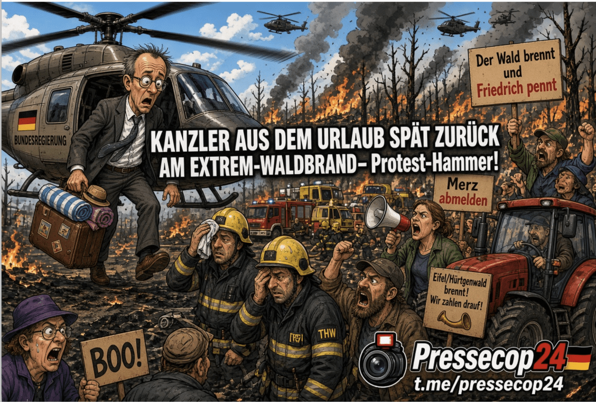 KANZLER AUS DEM URLAUB SPÄT ZURÜCK  AM EXTREM-WALDBRAND– Protest-Hammer!