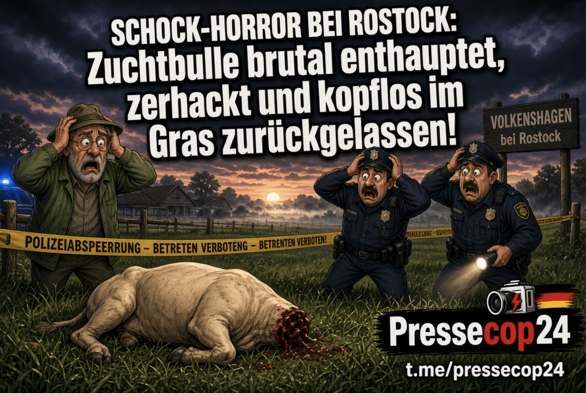 SCHOCK-HORROR BEI ROSTOCK: Zuchtbulle brutal enthauptet, zerhackt und kopflos im Gras zurückgelassen!