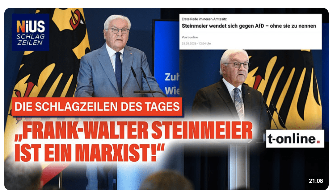 Bundespräsident Steinmeier macht Wahlkampf gegen die AfD I NIUS-Schlagzeilen vom 26.08.2026