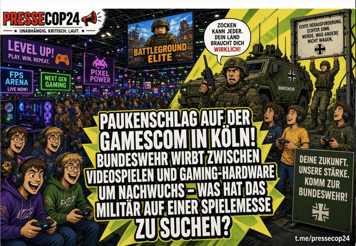 PAUKENSCHLAG AUF DER GAMESCOM IN KÖLN! BUNDESWEHR WIRBT ZWISCHEN VIDEOSPIELEN UND GAMING-HARDWARE UM NACHWUCHS – WAS HAT DAS MILITÄR AUF EINER SPIELEMESSE ZU SUCHEN?