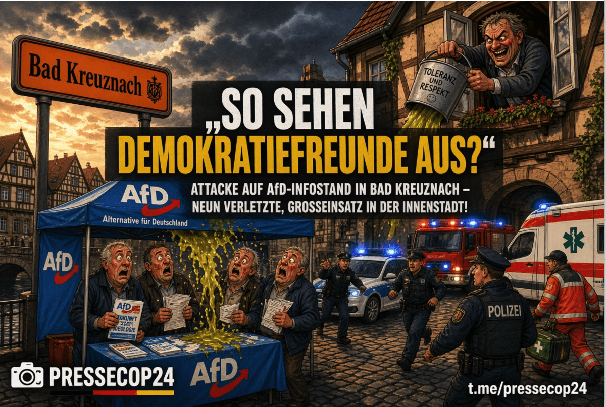 „SO SEHEN DEMOKRATIEFREUNDE AUS?“ ATTACKE AUF AfD-INFOSTAND IN BAD KREUZNACH – NEUN VERLETZTE, GROSSEINSATZ IN DER INNENSTADT!