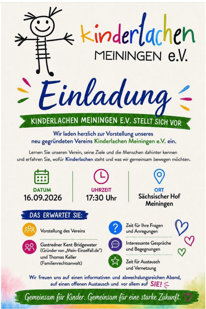 Einladung: KINDERLACHEN MEININGEN E.V. STELLT SICH VOR AM 16.09.2026!