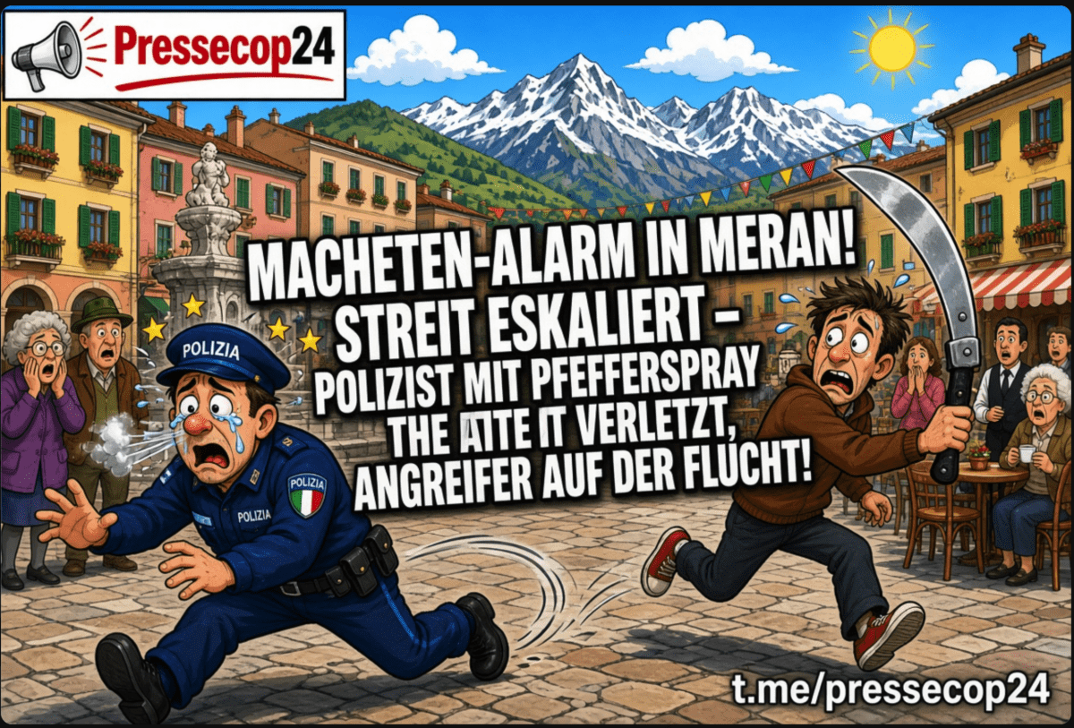 MACHETEN-ALARM IN MERAN! STREIT ESKALIERT – POLIZIST MIT PFEFFERSPRAY VERLETZT, ANGREIFER AUF DER FLUCHT!