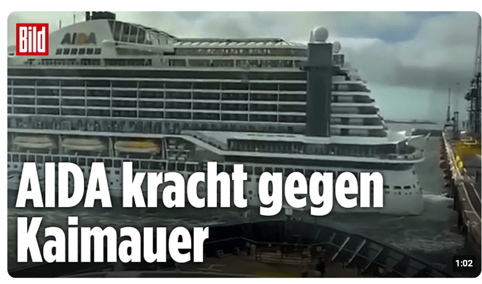 AIDAperla außer Kontrolle: Kreuzfahrtschiff kracht gegen Kaimauer