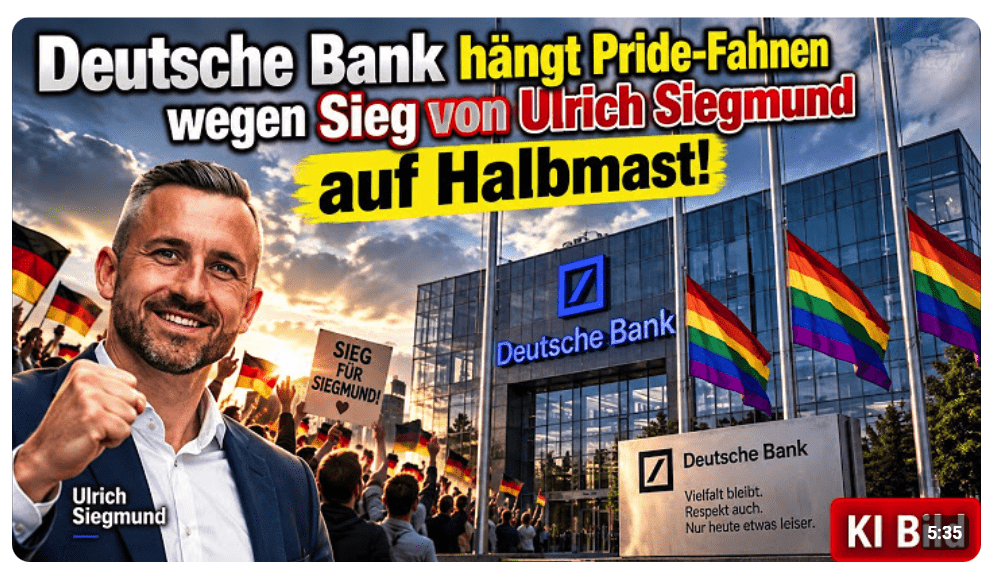Deutsche Bank hängt Pride-Fahnen wegen Sieg von Ulrich Siegmund auf Halbmast!
