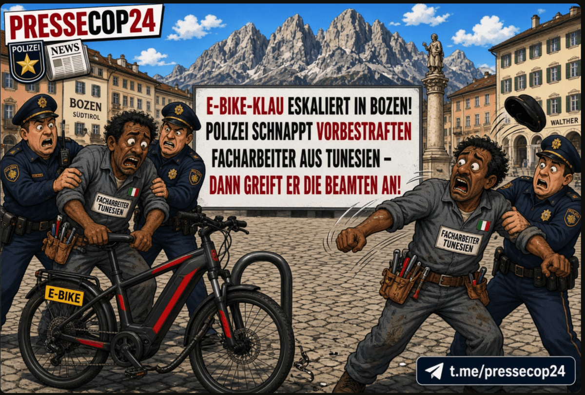E-BIKE-KLAU ESKALIERT IN BOZEN! POLIZEI SCHNAPPT VORBESTRAFTEN FACHARBEITER AUS TUNESIEN – DANN GREIFT ER DIE BEAMTEN AN!
