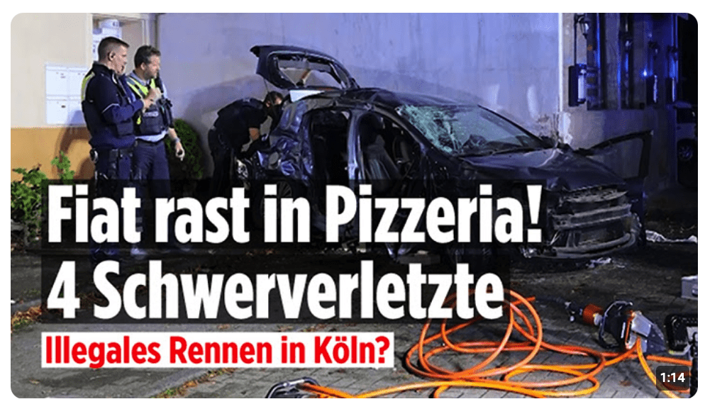 Schwerer Crash in Köln: Fünf Männer verunglücken mit Fiat an Pizzeria – Polizei prüft Autorennen