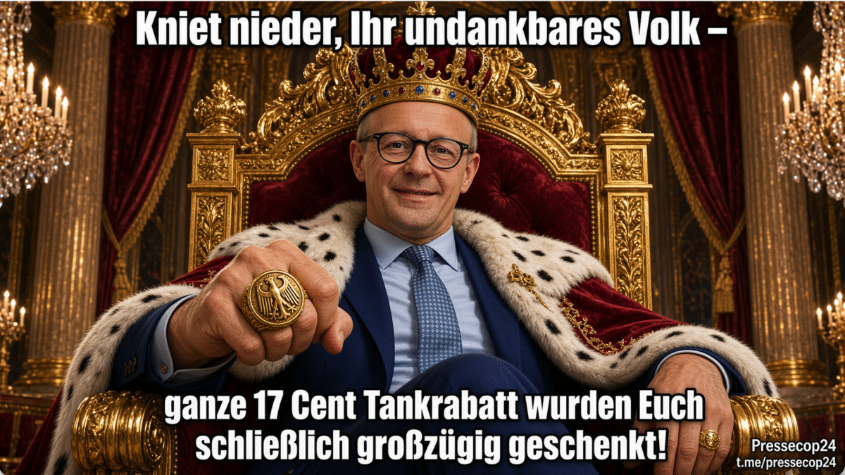 Kniet nieder, Ihr undankbares Volk – ganze 17 Cent Tankrabatt wurden Euch schließlich großzügig geschenkt! Da bleibt eigentlich nur noch, vor lauter Dankbarkeit an der Zapfsäule Freudentränen zu vergießen.