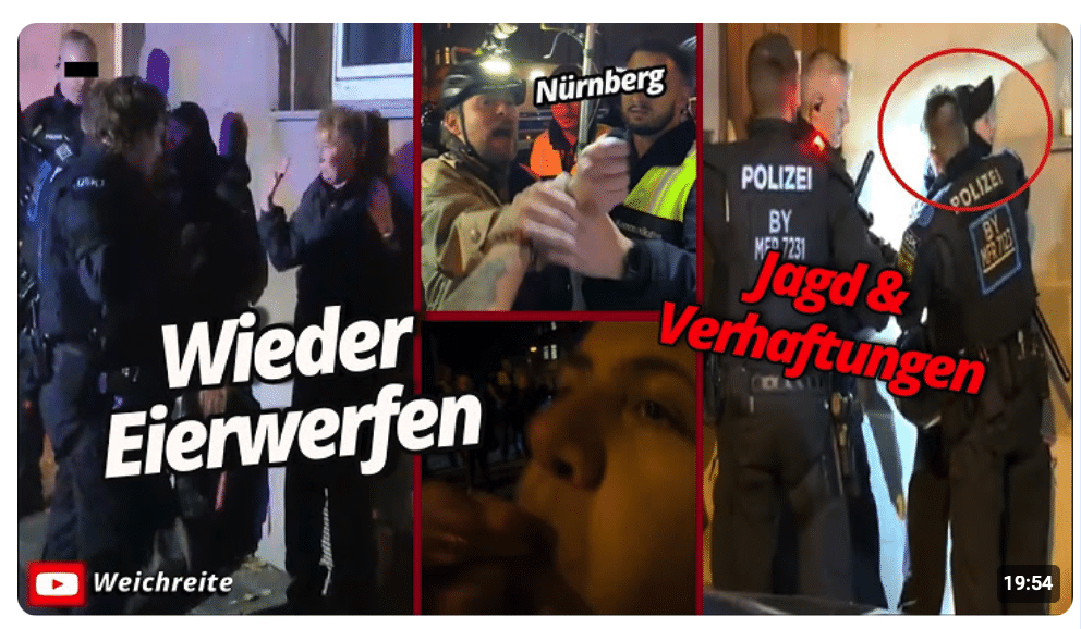 Wieder Eierwerfen, Jagd & Verhaftungen! Pfeife! TMR Montagsdemo Antifa Die Linke Nürnberg 