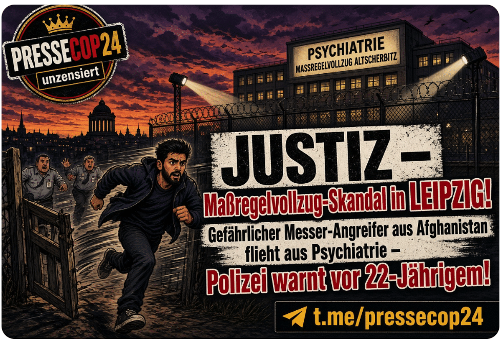 JUSTIZ- Maßregelvollzug-Skandal in LEIPZIG! Gefährlicher Messer-Angreifer aus Afghanistan  flieht aus Psychiatrie – Polizei warnt vor 22-Jährigem!