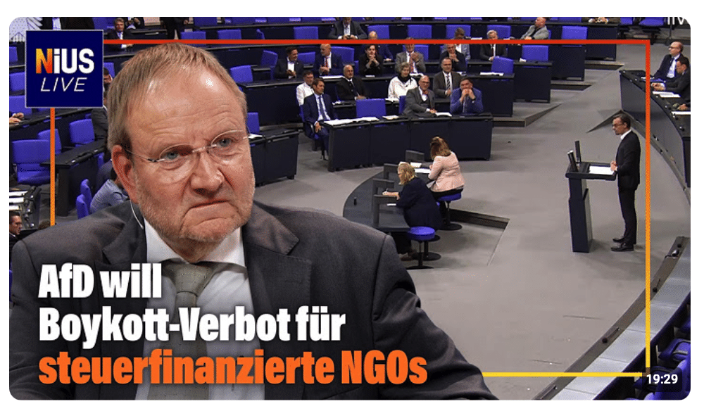 Bundestag: AfD will Boykott-Verbot für steuerfinanzierte NGOs | NIUS Live