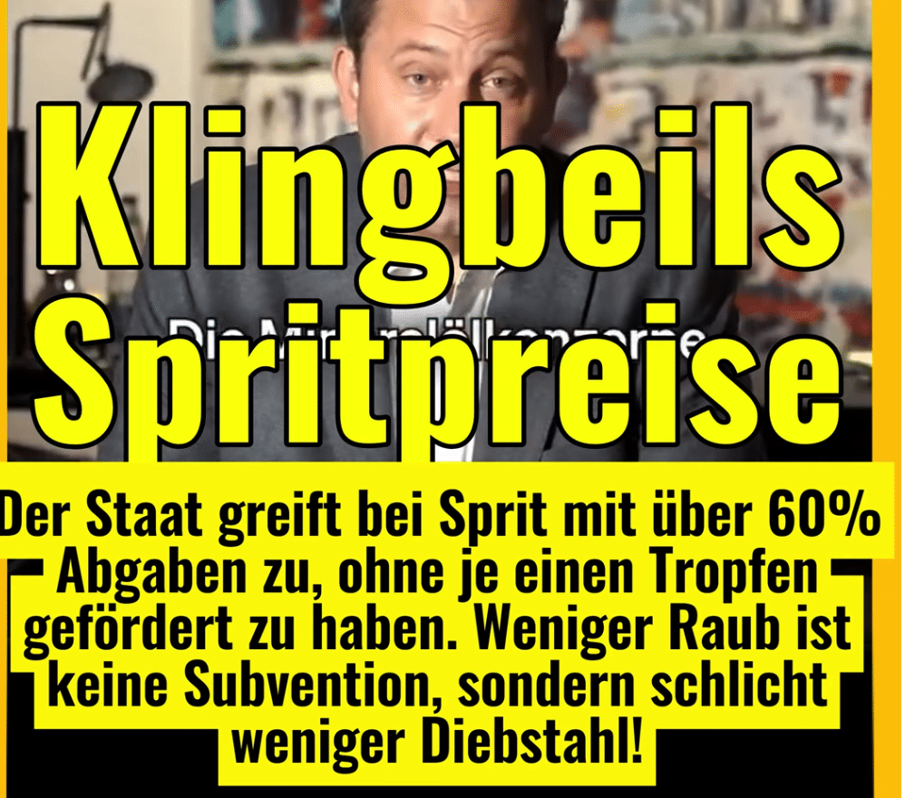 Klingbeils Spritpreise: Der Staat greift bei Sprit mit über 60% Abgaben zu, ohne je einen Tropfen gefördert zu haben. Weniger Raub ist keine Subvention, sondern schlicht weniger Diebstahl!