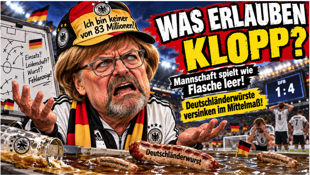 WAS ERLAUBEN KLOPP? Mannschaft spielt wie Flasche leer! Deutschländerwürste versinken im Mittelmaß! Einer von 83 Millionen hat nicht gezündet! 