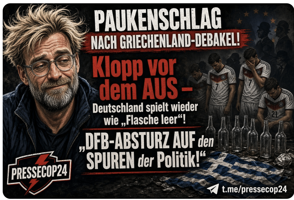 PAUKENSCHLAG NACH GRIECHENLAND-DEBAKEL! Klopp vor dem AUS – Deutschland spielt wieder wie „Flasche leer“! „DFB-ABSTURZ AUF den SPUREN der Politik!“ 