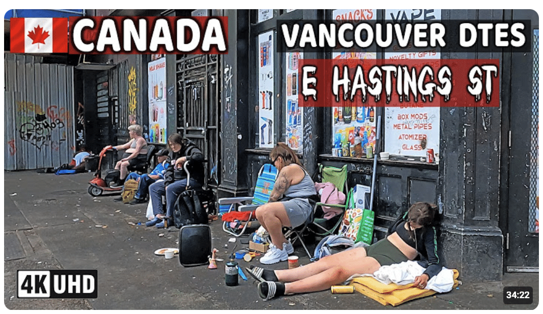 East Hastings St. Downtown Vancouver BC, Canada. Street Walk.