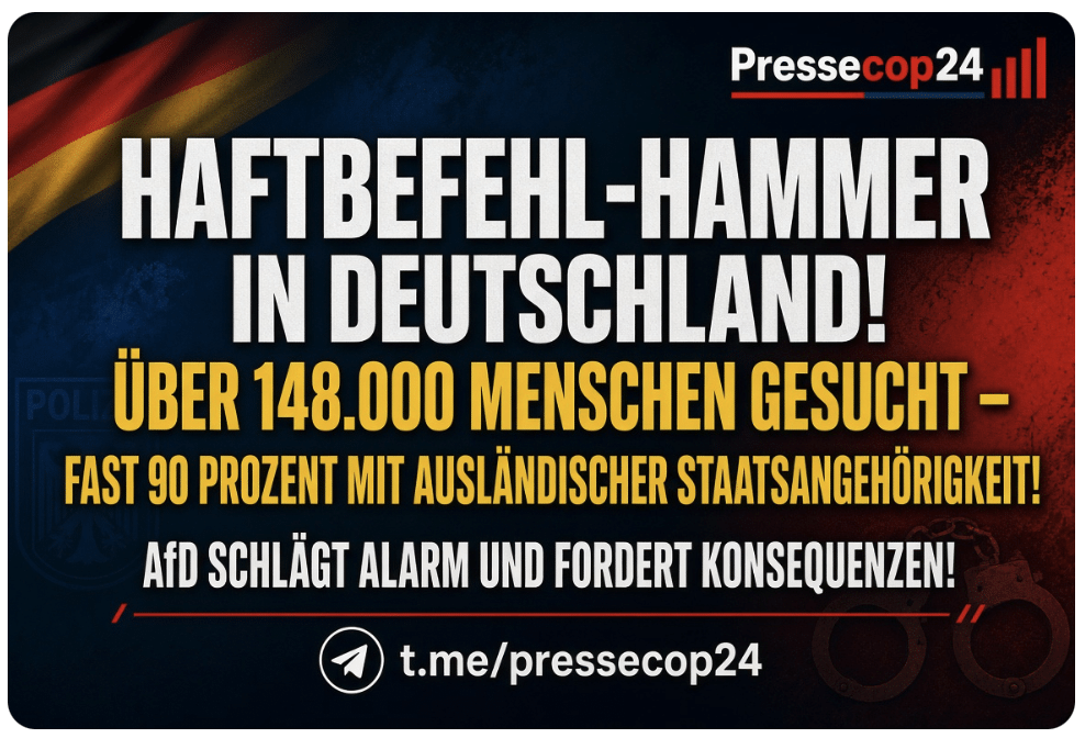 HAFTBEFEHL-HAMMER IN DEUTSCHLAND! ÜBER 148.000 MENSCHEN GESUCHT – FAST 90 PROZENT MIT AUSLÄNDISCHER STAATSANGEHÖRIGKEIT! AfD SCHLÄGT ALARM UND FORDERT KONSEQUENZEN!