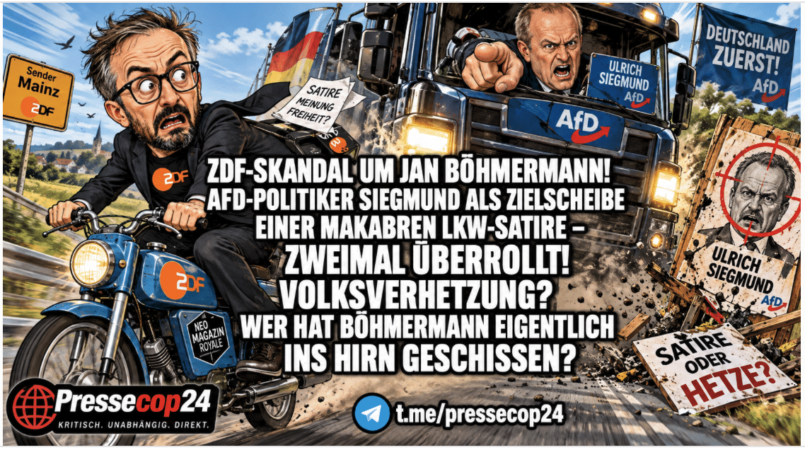 ZDF-SKANDAL UM JAN BÖHMERMANN! AFD-POLITIKER SIEGMUND ALS ZIELSCHEIBE EINER MAKABREN LKW-SATIRE – ZWEIMAL ÜBERROLLT! VOLKSVERHETZUNG? WER HAT BÖHMERMANN EIGENTLICH INS HIRN GESCHISSEN?